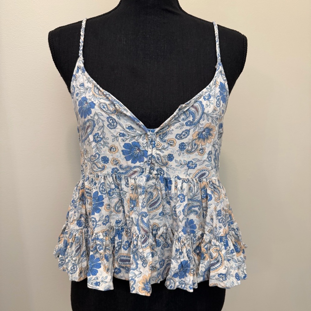 Patrons of Peace Women M Camisole Babydoll Crop Top Braided Strap Tiered Paisley